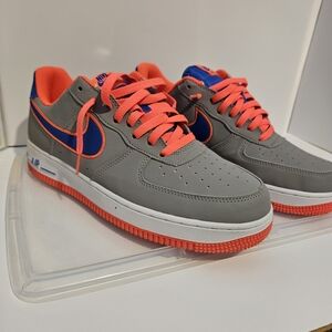 Gray and Highlighter Pink Air Force 1 Sneakers with Blue Accents. Like New